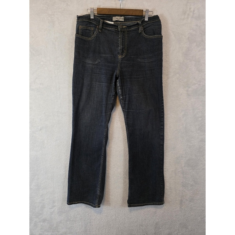 GUC Zena Jeans Womens Size 12 Dark Blue Straight Leg Denim Embroidered Stretch